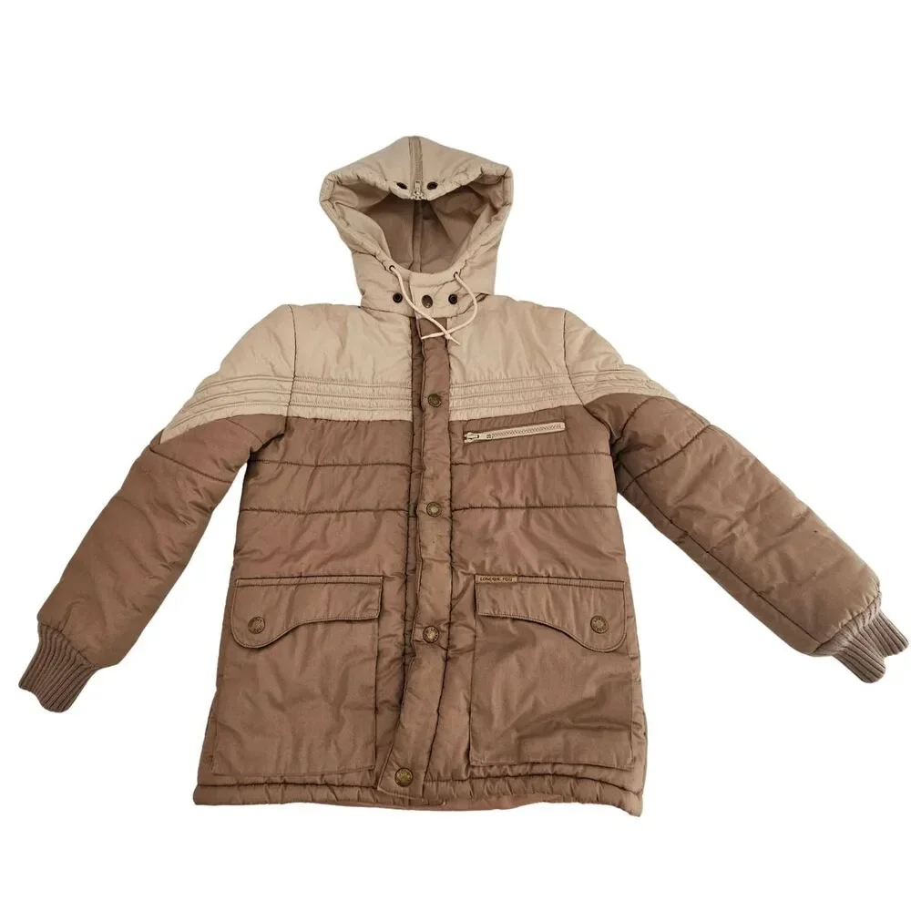 London Fog Coat Girls Large 14 Brown Tan Hooded Puffer Jacket